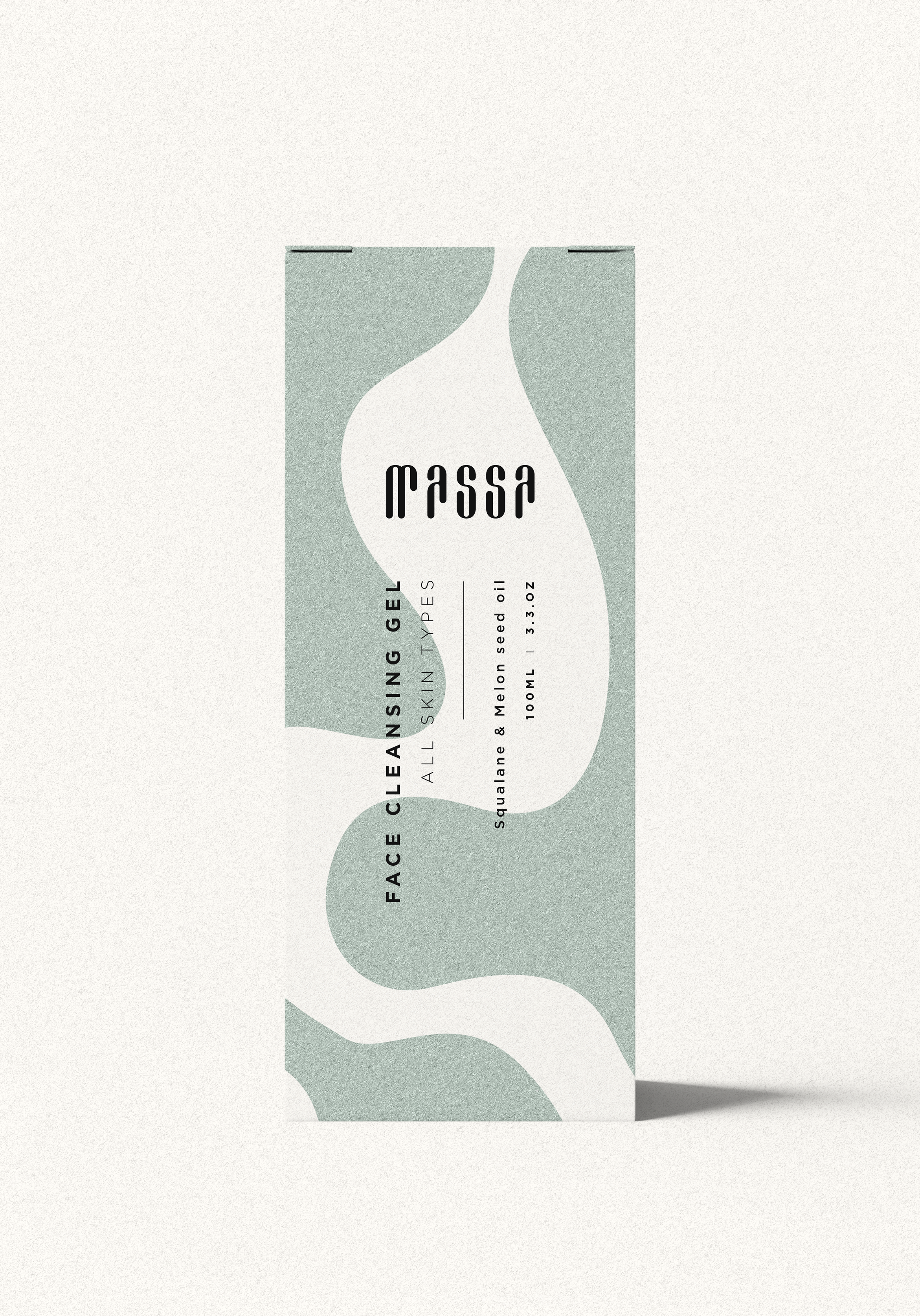 Gel packaging design with Massa logo, product information and pattern / Design du packaging du gel avec le logo Massa, les informations sur le produit et un motif